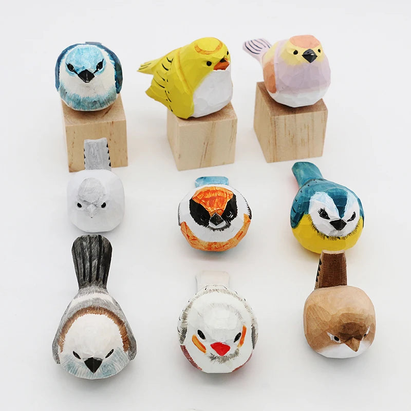Wooden Bird Figurine Ornaments Handmade Carving Animals Miniature Crafts Art Decor Home Desktop Decoration Children Gifts