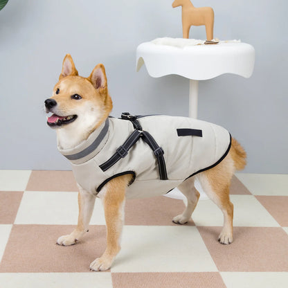 Reflective Dog Coat with Harness Winter Dog Fleece Coat Cold Weather Clothes Zipper Dog Harness Jacket for Medium Large Dogs
