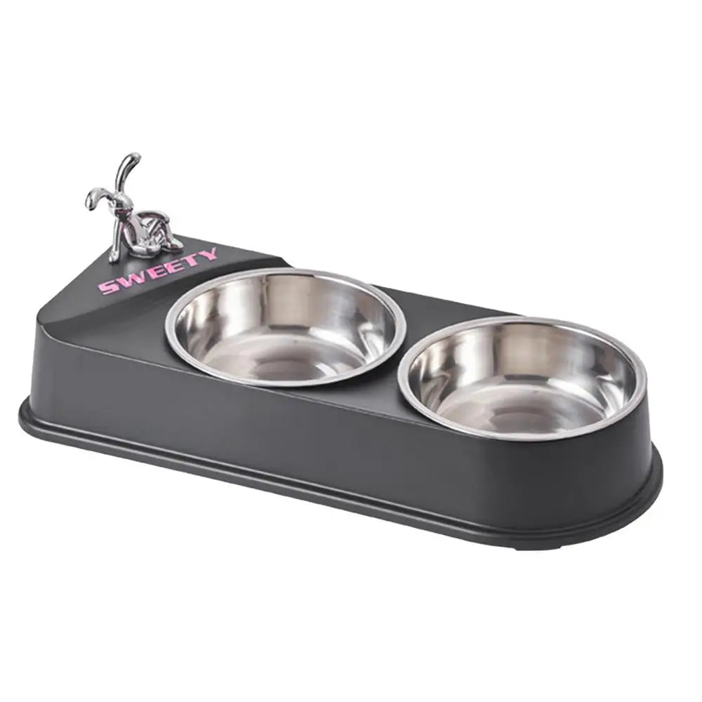 Pet Double Feeding Bowl Non-Slip Feeder Two Dishes For Cats Non-skid Pet Stainless Steel Bowls Pet Feeder Food Dispenser