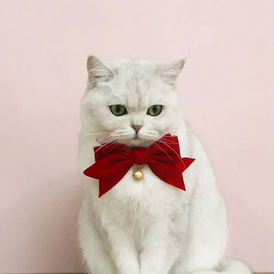 Soft Velvet Cat Collar Breakaway Puppy Kitten Collar Red Pink Bow Small Dog Collar Adjustable Safety Buckle Cat Bow Pet Supplies