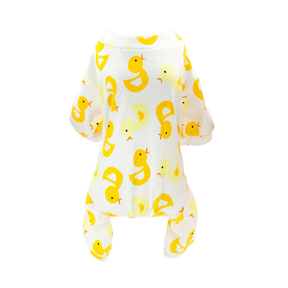 Pet Clothing Warm Cotton Dog Pajama Yellow Duck Soft Material Stretchable Dog Pajamas Onesie Pet Pjs Dogs Apparel for Small Dogs