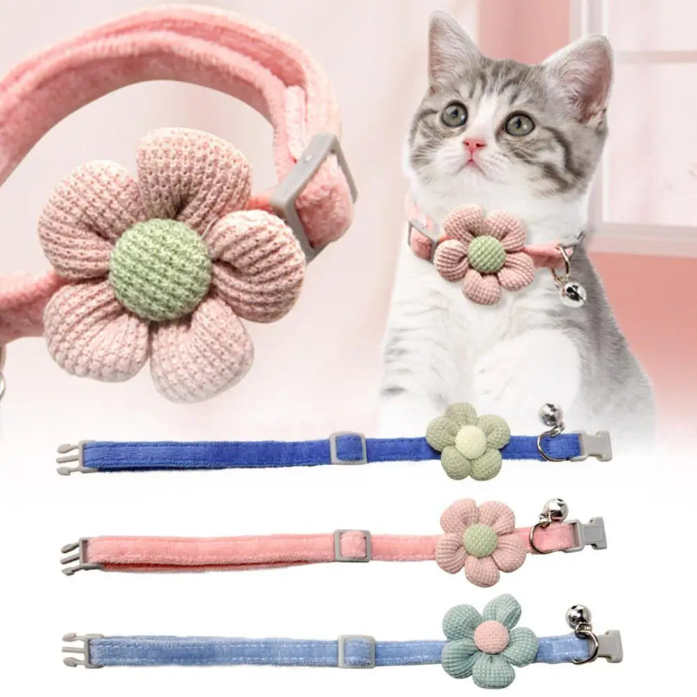 Pet Collar Cute Knitting Flower Bell Collar With Adjustable Collar Style Cartoon Cat Safety Small Dog Pet Supplies Buckle V6S4