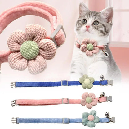 Pet Collar Cute Knitting Flower Bell Collar With Adjustable Collar Style Cartoon Cat Safety Small Dog Pet Supplies Buckle V6S4