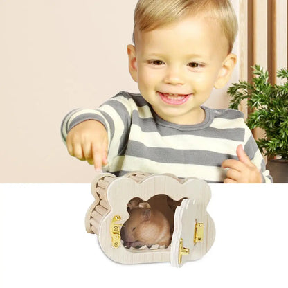 Wooden Hamster Hideout Cute Cloud-Shaped Tiny Wooden House Small Animals Habitat Hut Pets Pets WoodlandHouse Habitats Decor