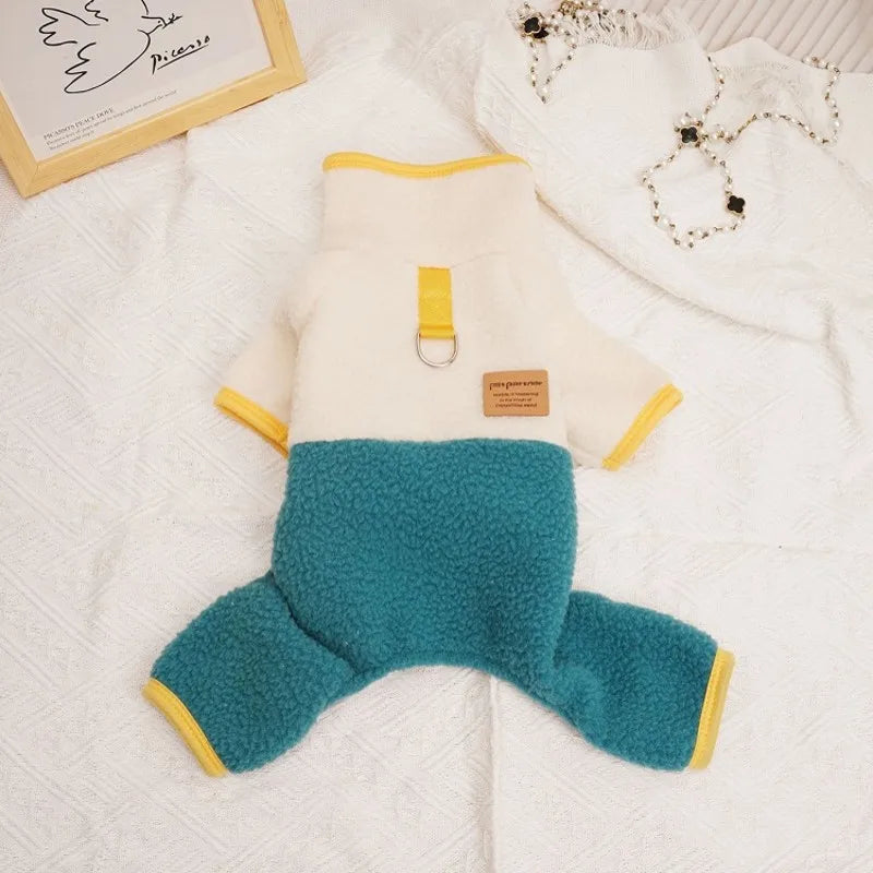 Dog Coat with Harness Winter Dog Clothes Chihuahua French Bulldog Clothing Thin Jacket Fleece Jumpsuit Dog Costumes Puppy Coat