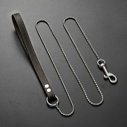 Dog Chain Leash for Dog Collar 18K Gold Sliver Cuban Link Anti-Bite Metal Strong Dog Leash for Walking Training Small Medium Dog