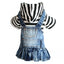 Spring Autumn Dog Clothes Dog Jeans Dress for Small Medium Dogs, Fashion Pet Denim Jacket Stripe Shirt Hooded Coat Puppy Skirts