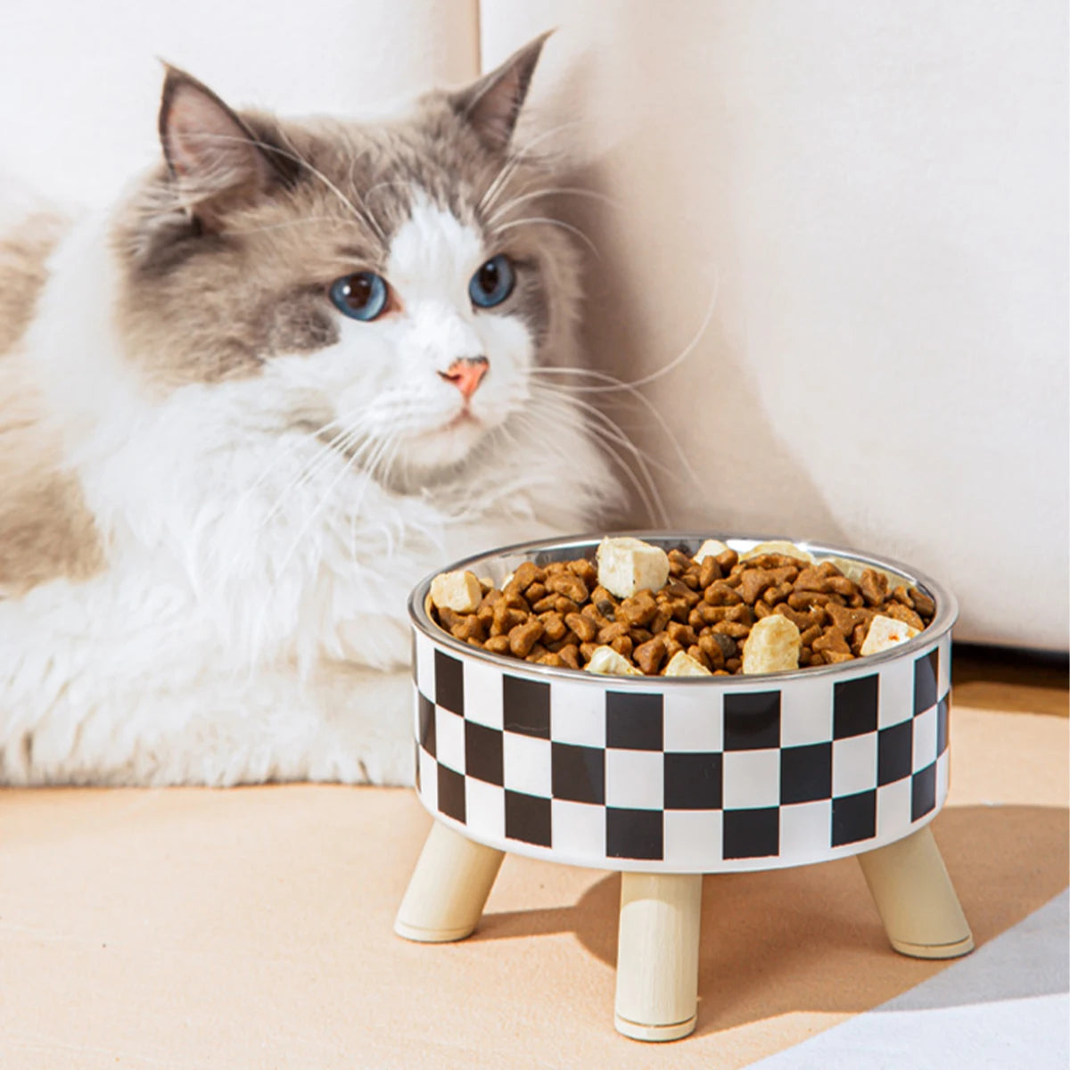 A Cat Bowl For Cats And Dogs, Simple Polka-dot Stainless Steel Pet Tall Bowl, Drinking Water, Anti-overturn Water Bowl, Food Bas
