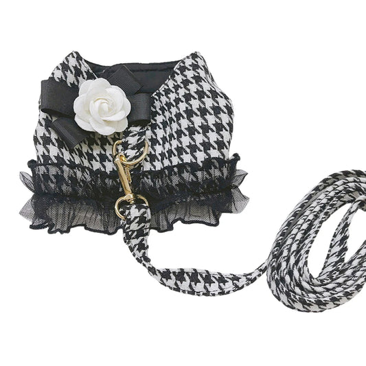 Designer Dog Harness and Leash Set for Small Medium Dogs Cats Walking, Puppy Lace Vest Harness York Chihuahua Pet Accessories