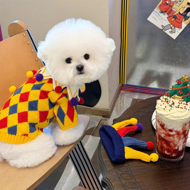 Cute Pet Dog Sweater Winter Dog Warm Clothes Palid Puppy Coat Chihuahua Bichon Yorkie Clothing Sweaters and Hat Set Dog Costume