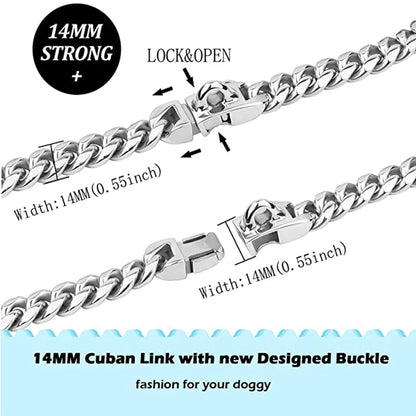 Silver Metal Dog Collar with Solid Buckle, Stainless Steel Pets Link Chain, Golden Necklace for Small Medium and Large Dogs Usag