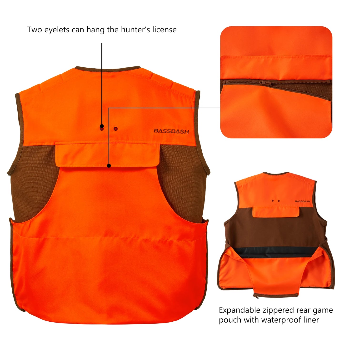 Bassdash Unisex Upland Game Field Water-Resistant Bird Hunting Vest with Multi Pockets Brown/Orange Men Women FV11
