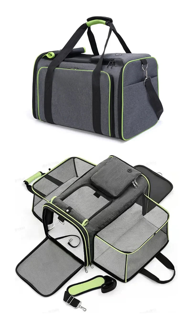 Large Capacity carrier Cat Pet Airlines approved reflective tape Cat Travel Bag expandable Foldable soft dog carrier