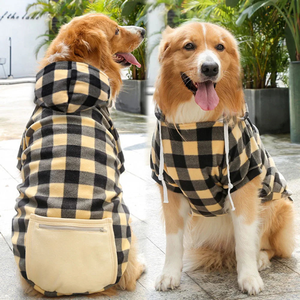 Winter Warm Pet Dog Clothes Plaid Printing Big Dog Coat Outfit for Large Dogs Labrador Hoodies Sweater Gold Retriever Clothing