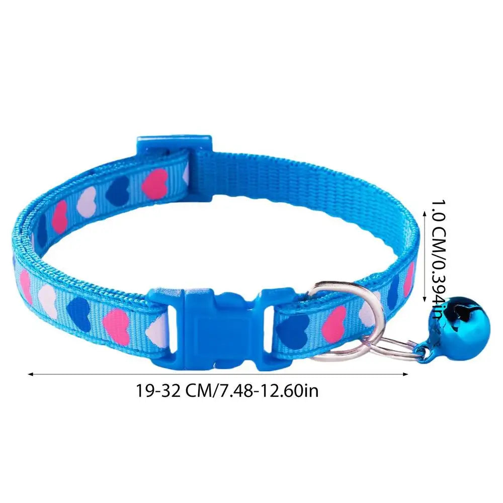 Cat Bell Collar Colorful PVC With Bells Dog Collar Detachable Adjustable Pet Collar Love Heart Printed Comfortable For Cat