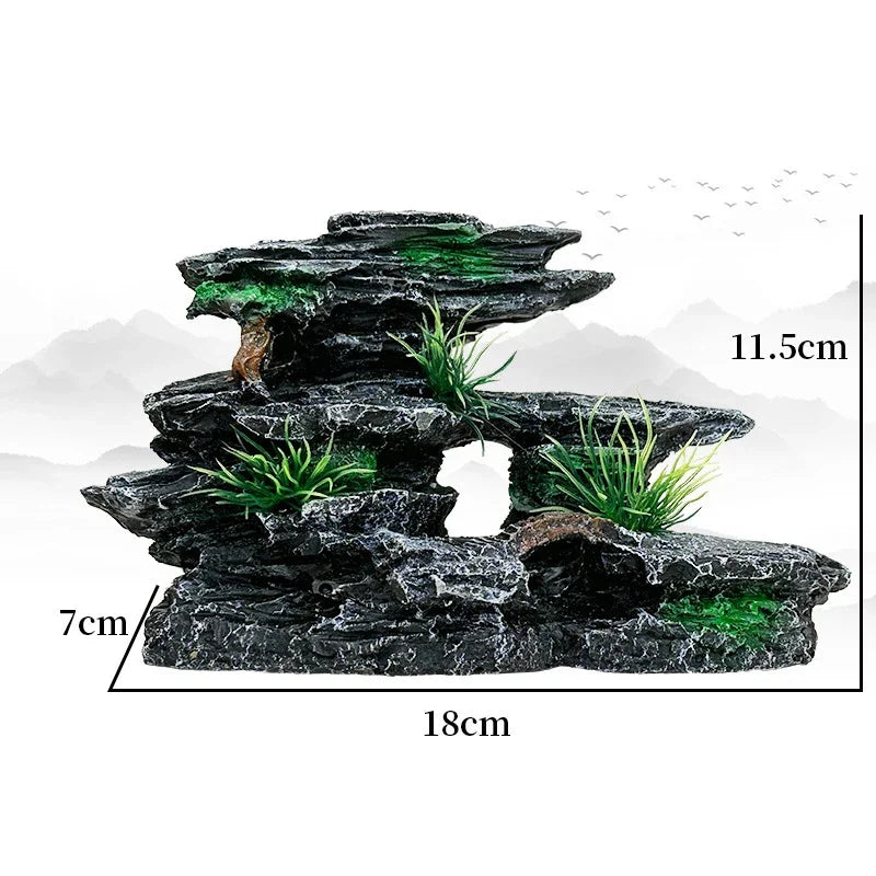 Resin Aquarium Rockery Mountain Decoration Artificial View Rock Cave Stone Tree Fish Tank Ornament Pet Supplies Home Decor New
