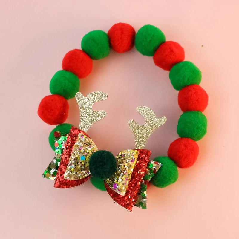 Christmas Necklace for Pet Dogs Sequins Bow Knot Candy Green Fluffy Chihuahua Small Puppy Collars Designer Fancy Cat Accessories