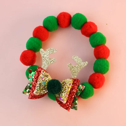 Christmas Necklace for Pet Dogs Sequins Bow Knot Candy Green Fluffy Chihuahua Small Puppy Collars Designer Fancy Cat Accessories