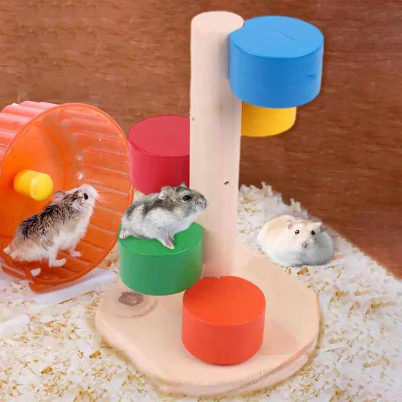 Hamster Climbing Toys Colorful Wooden Stair Platform Exercise Toy Casual Teething Stair Hamster Rainbow Ladder Little Chinchilla