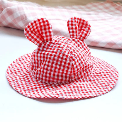 Pastoral Style Plaid Cat Hat Cute Ears Sunshade Cap for Dogs Summer Pet Headwear Unisex Outdoor Hats Chihuahua Dogs Accessories