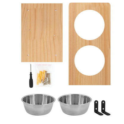 4 Pieces Wooden Wall Mounted Cat Bowl with Small Cat Jumping Pedal for Kitten Climbing and Eating Indoor Pet Furniture