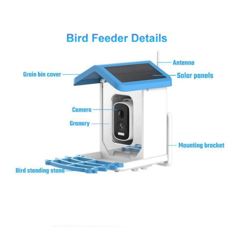 Bird Smart Feeder with Camera 1080P Solar Low Power Night Vision IP66 Waterproof 4G or WIFI Connect Real Bird Species Feeder