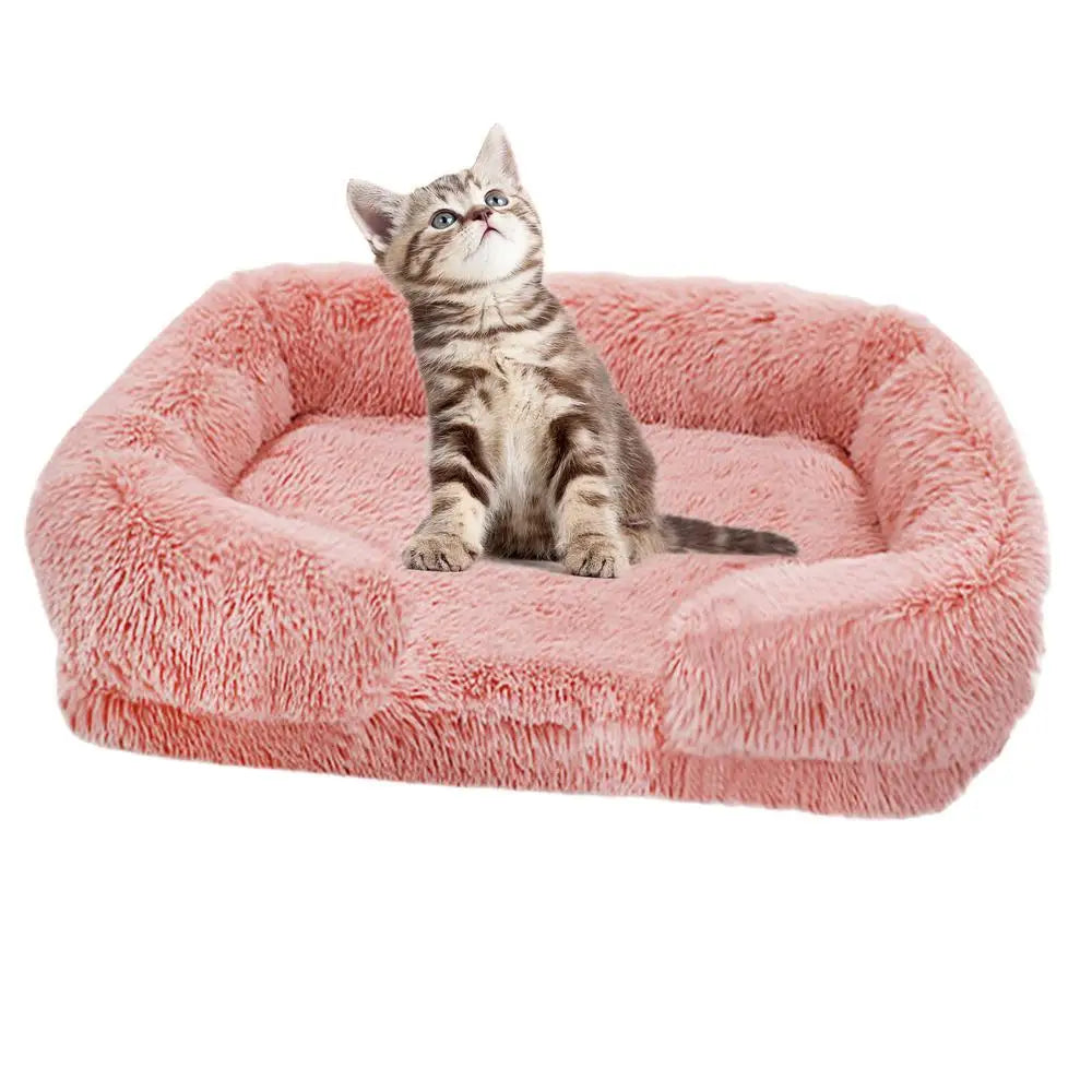Cozy Plush Dog Sofa Bed Square Beds Washable Warm Pet Cushion Orthopedic Lounger Fluffy With Zipper Cover