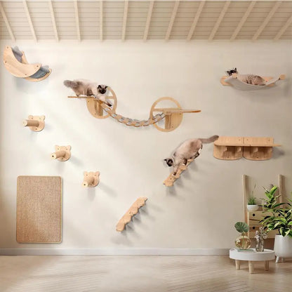 1Pc Cat Wall Mounted Bridge & Scratching Post & Cat Hammock Cat Nest Cat Sisal Stairway Ladder for Kittens Pet Indoor Furniture