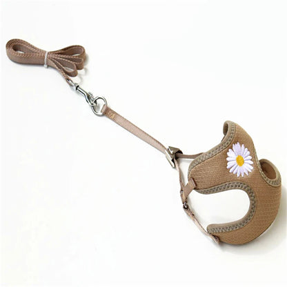 Nylon Dog Harness and Leash Set for Small Medium Dogs, Adjustable Daisy Embroidery Puppy Mesh Vest Harness Pet Accessories