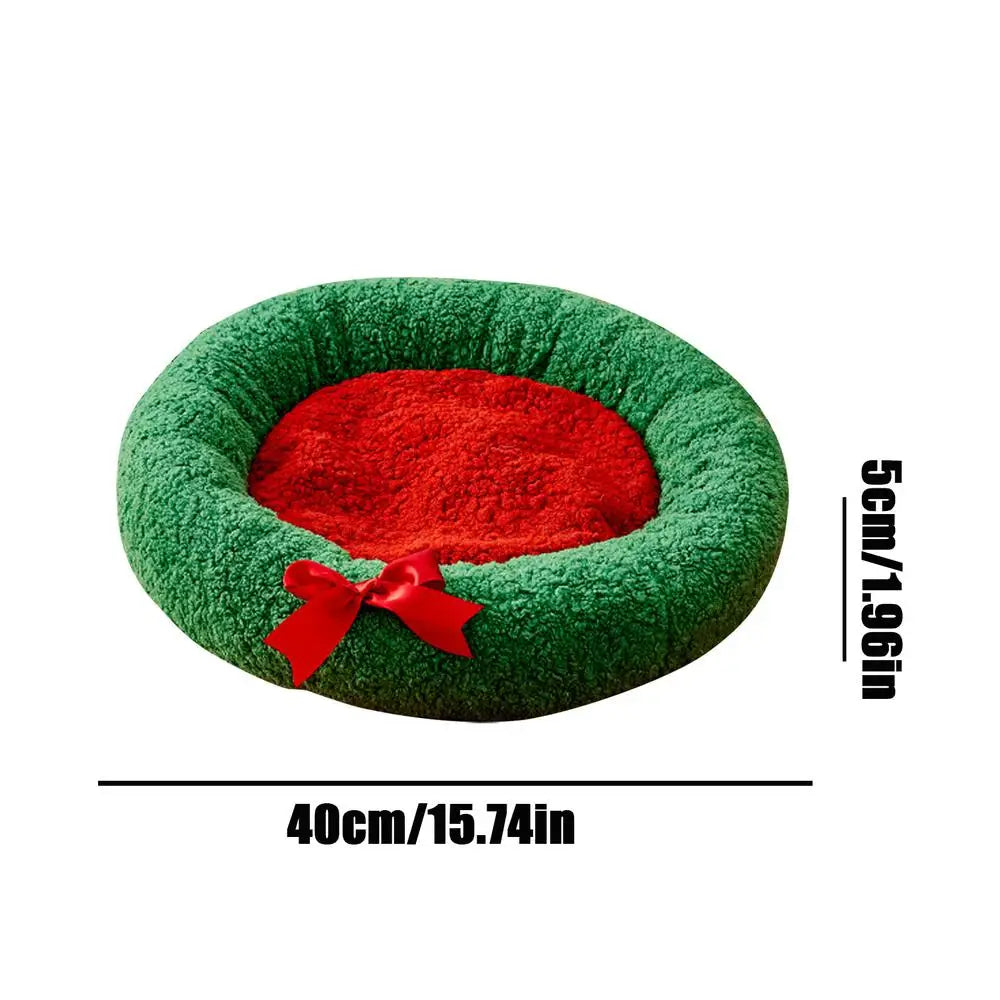 Small Pet Bed Christmas Kitten Puppy Bed Plush Cushion Soft Round Pet Cushion Comfortable Pet Plush Bed For Cats Or Small Dogs