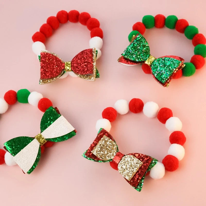 Christmas Necklace for Pet Dogs Sequins Bow Knot Candy Green Fluffy Chihuahua Small Puppy Collars Designer Fancy Cat Accessories