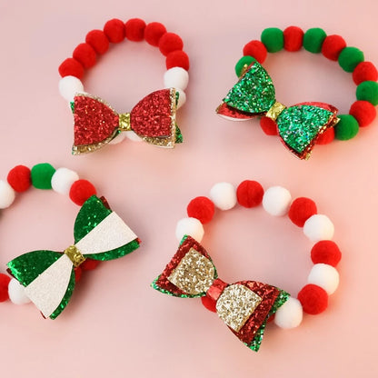 Christmas Necklace for Pet Dogs Sequins Bow Knot Candy Green Fluffy Chihuahua Small Puppy Collars Designer Fancy Cat Accessories