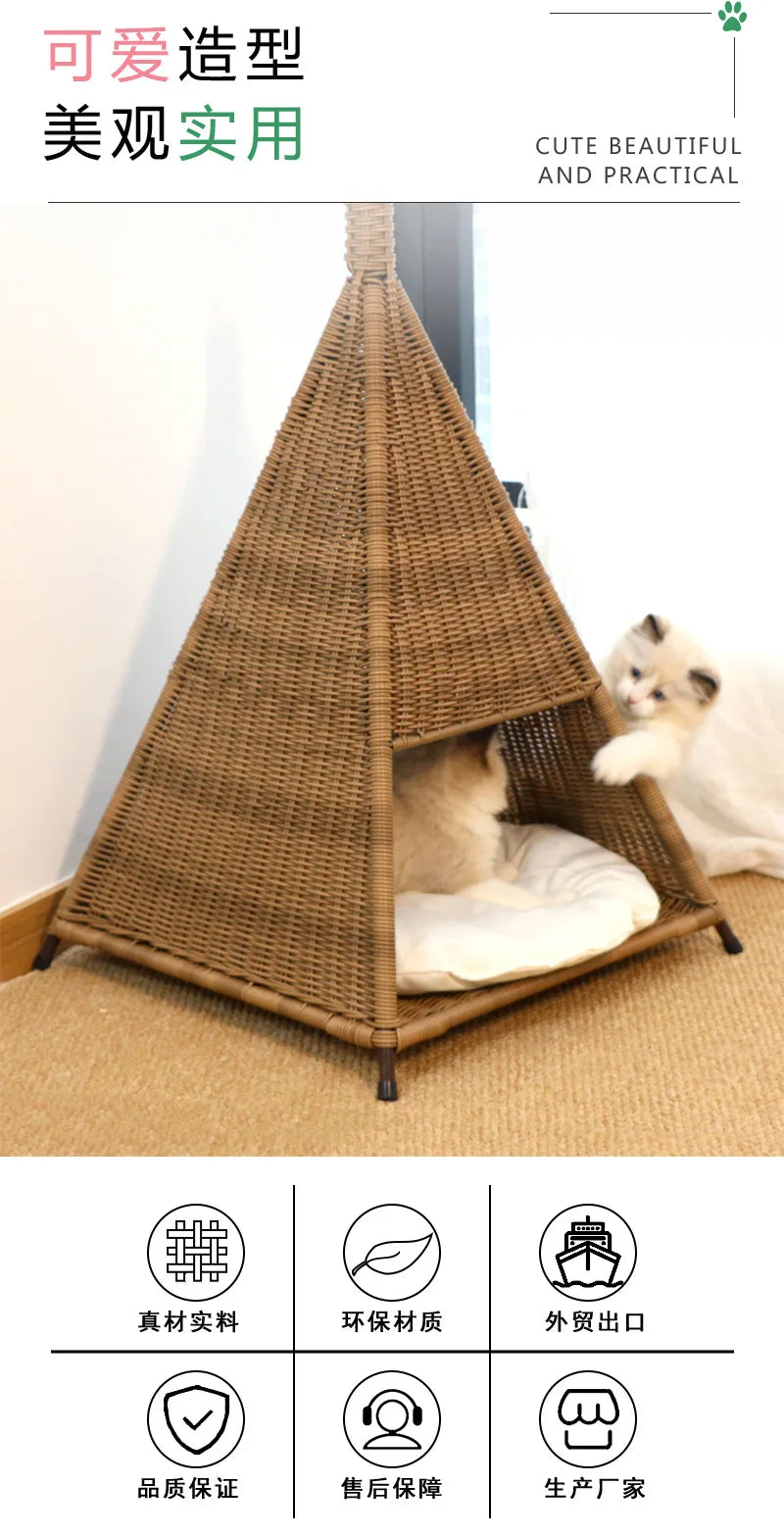 Cat litter tent creative rattan summer kennel cool breathable pet litter four seasons cat litter Internet celebrity cat villa