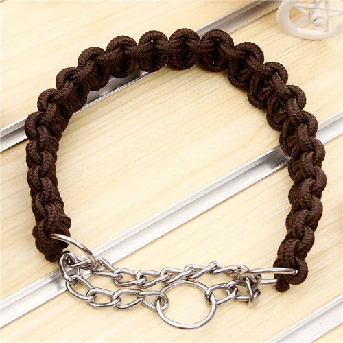Wide Dog Collar Strong Nylon Rope Woven Limited Slip P Chain Collar for Medium Large Dogs German Shepherd Pit Bull Rottweiler
