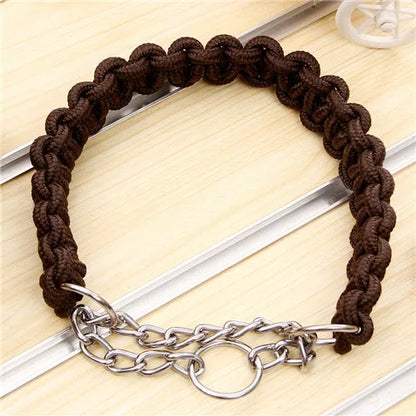Wide Dog Collar Strong Nylon Rope Woven Limited Slip P Chain Collar for Medium Large Dogs German Shepherd Pit Bull Rottweiler