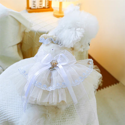 Sweet Princess Female Puppy Summer Clothes Wedding Party Dress for Dogs White Lace French Bulldog Small Medium Pet Cat Clothing