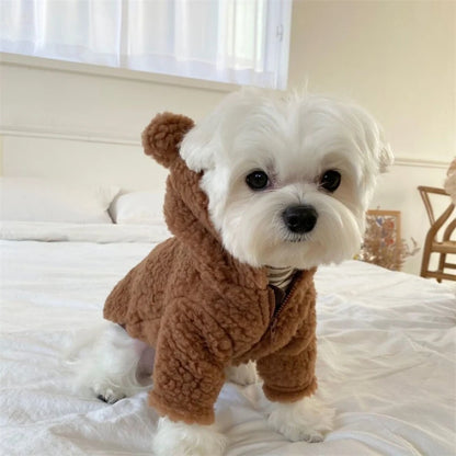 Super Warm Pet Winter Clothes Cosplay Costume Bear Shaped Outfits for Small Medium Puppy New Year Double Fleece Cat Clothing