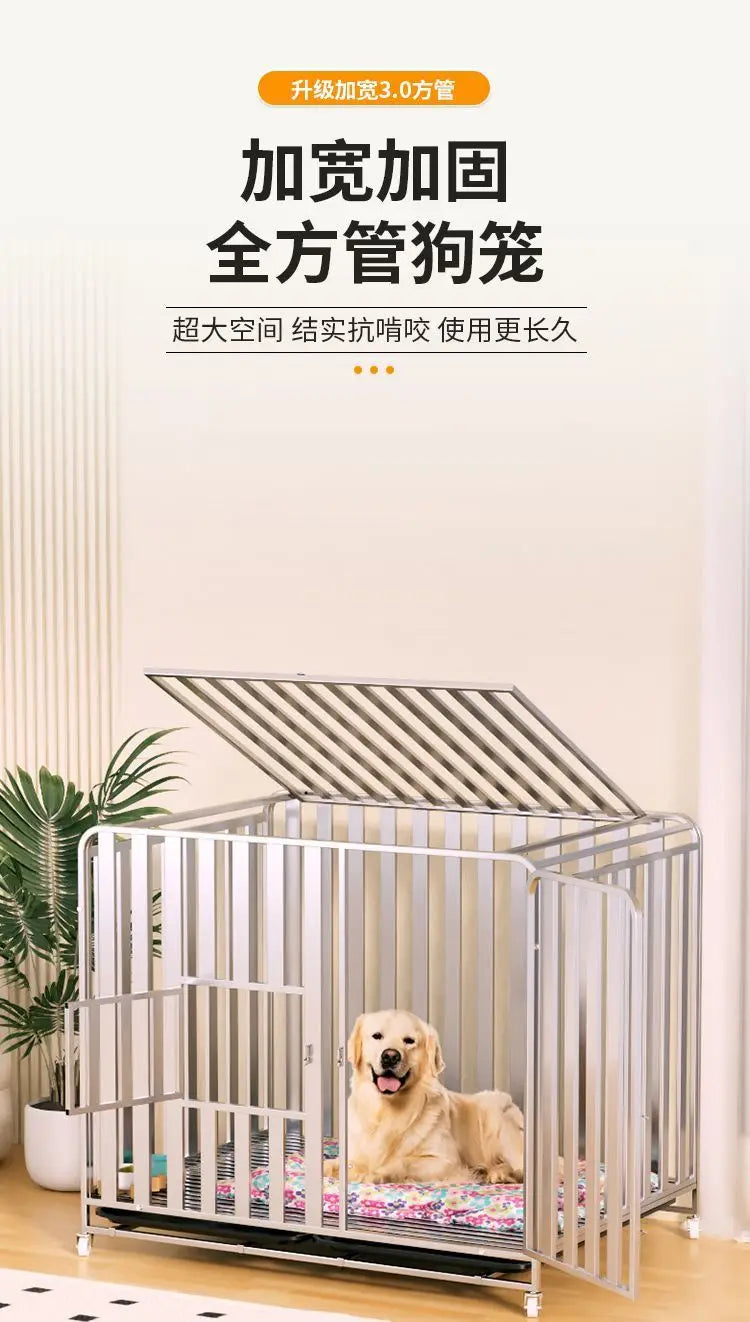 Full Square Tube Dog Cage Medium Large Dog Indoor and Outdoor Toilet Small Dog Labrador Golden Retriever Pet