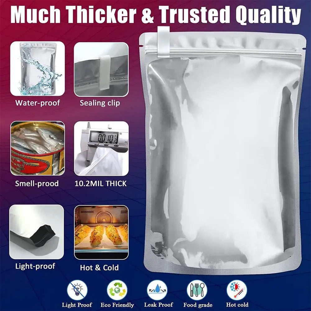 Mylar Bags With Oxygen Absorbers Mylar Bags For Food Storage With 100x400CC Oxygen Absorbers 3 Layers Thicken Resealable Bags