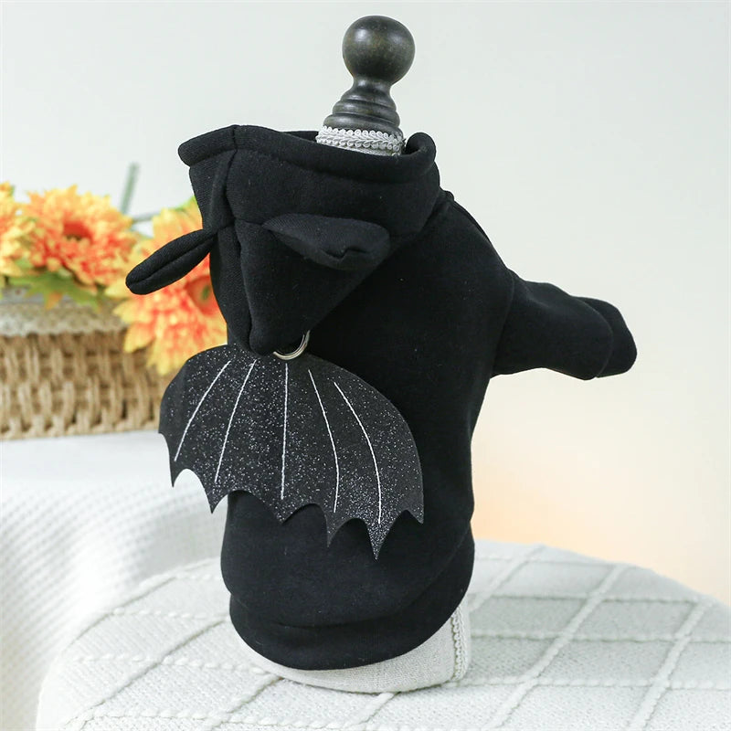 Black Bat Wings Costume Cat Sweatshirt Winter Warm Cosplay Clothing for Small Dogs Halloween Accessories French Bulldog Overalls