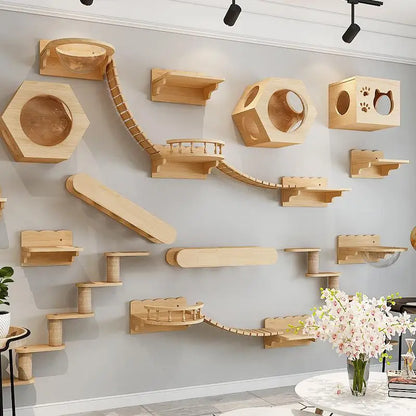 1 Piece Cat Wall Mounted Cat Climbing Wooden Shelves Cat Tree Cat Ladder Big Jumping Platform Cat Furniture Cat Perch for Kitten