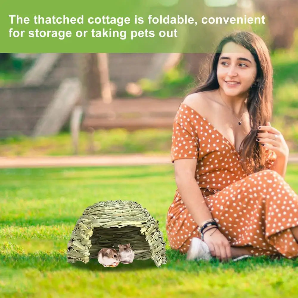 Grass House for Rabbits Folding Beds Guinea Pig Hideouts Small Animal Play Hideaway Bed Habitat Decor Pet Hay Bed Playhouse