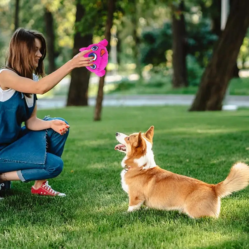 Dog Plush Toy Squeaky Bouncing Puppy Teething Balls Interactive Stuffed Bite Toys With 3 Batteries For Cats Pets Calming Fetch