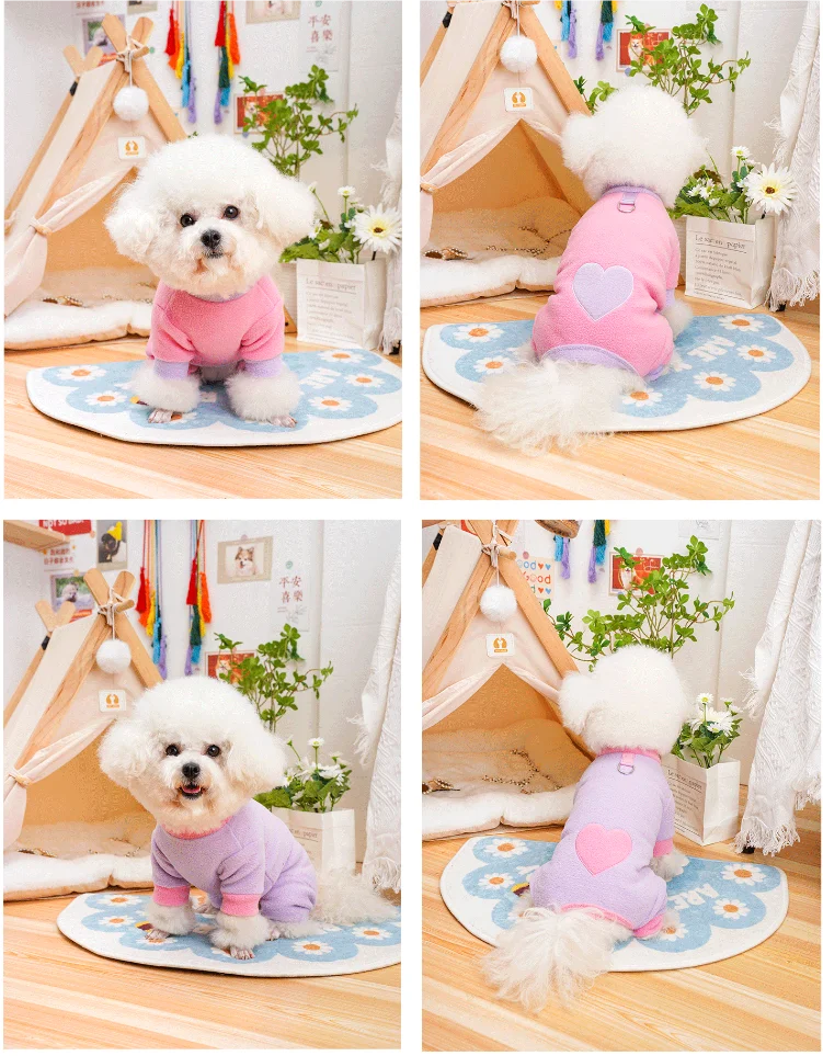 Heart Pattern Dog Pajamas for Small Dogs,Warm Fleece Dog Jumpsuit Yorkie Puppy Onesie 2024 New Autumn Winter Clothes Pet Apparel
