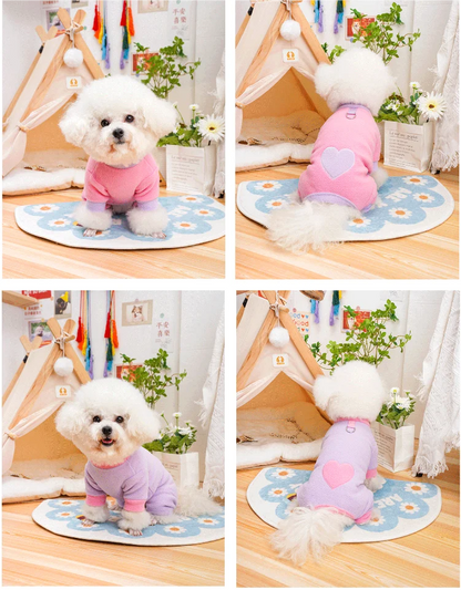 Heart Pattern Dog Pajamas for Small Dogs,Warm Fleece Dog Jumpsuit Yorkie Puppy Onesie 2024 New Autumn Winter Clothes Pet Apparel