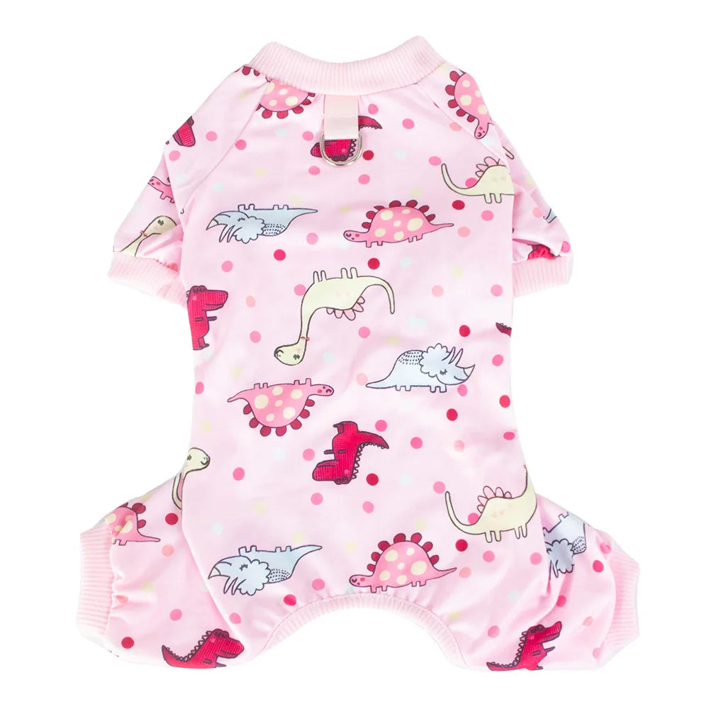Dinosaurs Dog Pajamas for Small Dogs, Soft One Piece Jumpsuit Lightweight Halloween Puppy Onesie Pet Clothes Doggie Bodysuit