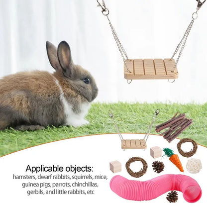 11Pcs Combination Hamsters Rabbit Toys Tunnel Set Toy Hamster Toys Set Pet Rabbit Guinea Pig Parrot Play Molar Wooden Supplies