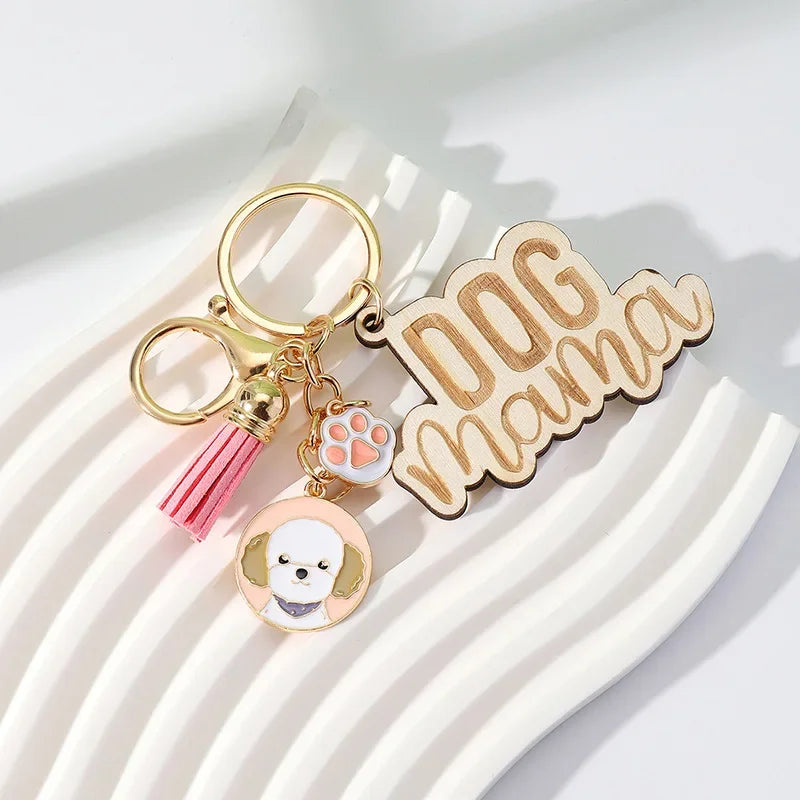 Dog Mama KeyChain Shiba Inu Golden Retriever Husky KeyRing Women Man Accessories Jewelry Bag Pendant Gift