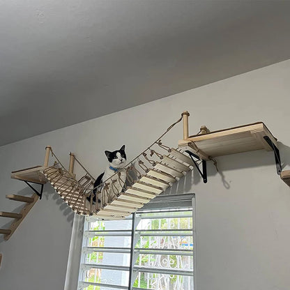 Cat Wall Shelves 100CM Long Cat Bridge for Indoor Cats Climber Cloud Shelf Kitty Bed and Perches Wooden Cat Wall Furniture