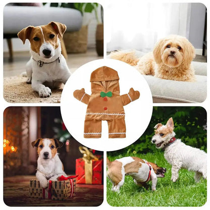 Cute Gingerbread Man Pet Costume Christmas Atmosphere Creative Puppy Hoodie Soft And Comfortable Cotton Kitten Clothes 30cm